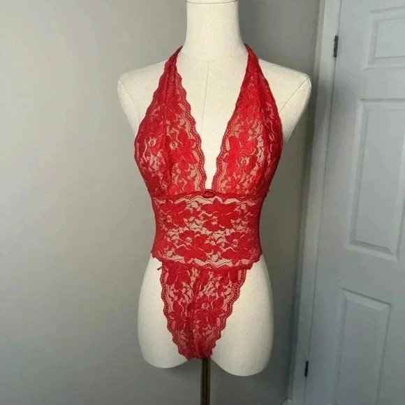 Vintage roselle red plunge lingerie bodysuit S - Picture 2 of 5